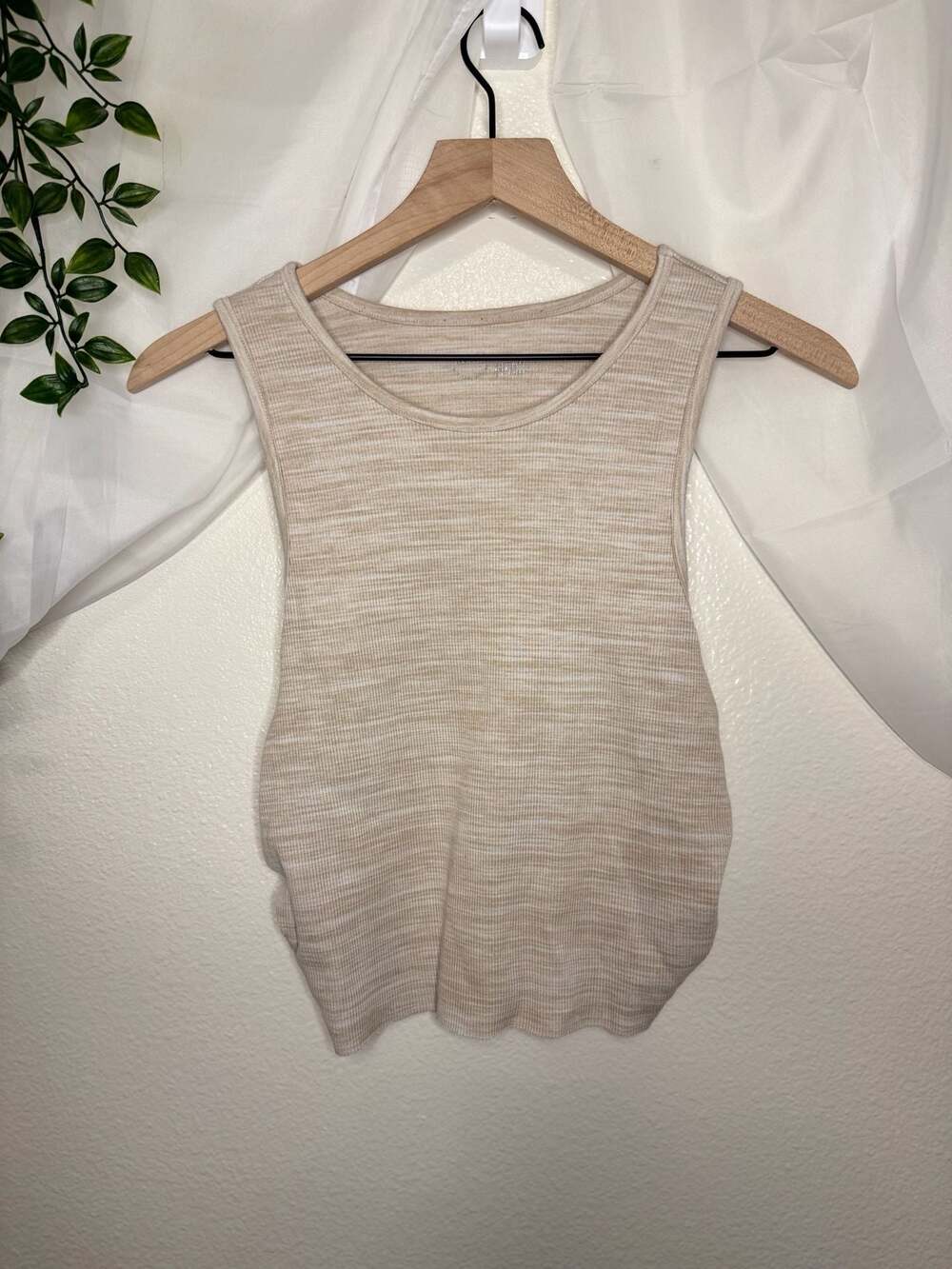 Aerie Ribbed Ruched Side Tank Top, Beige/Tan Women's Size XL